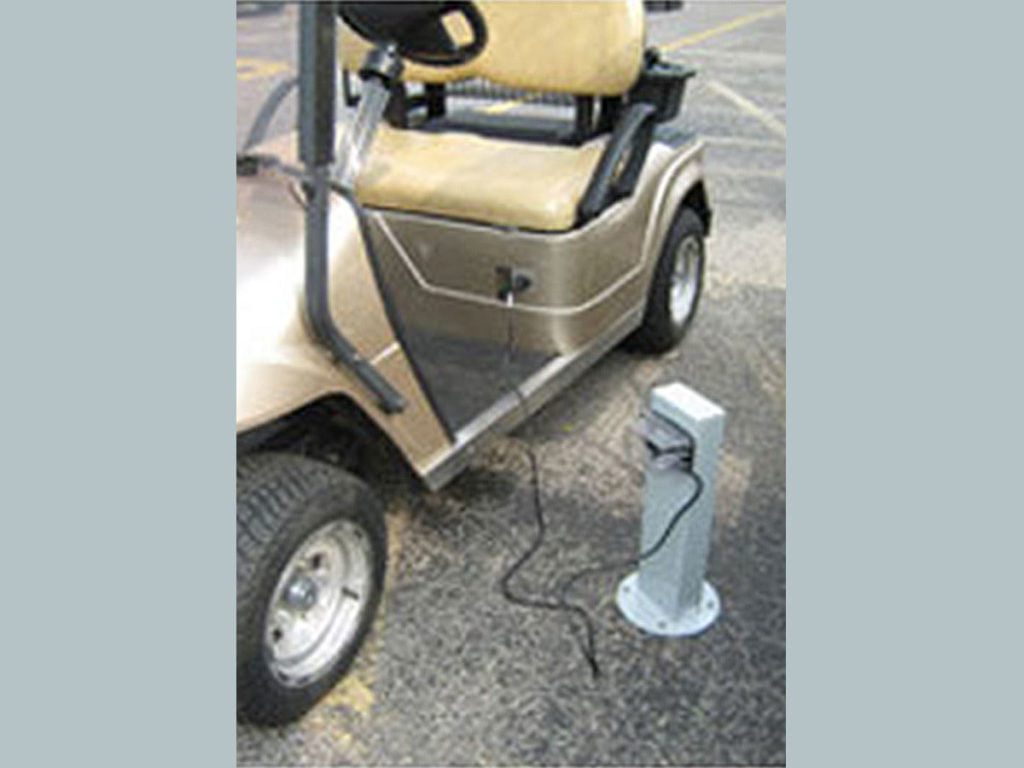 Outdoor power pedestal used for charging a golf cart